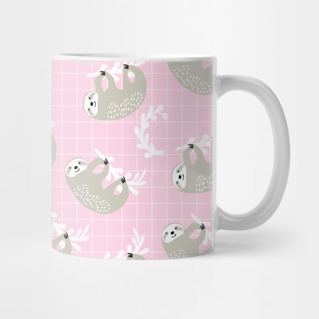 Cute Sloth Print on Pink Background by kapotka